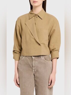 TWP Next Chapter Linen Cropped Button Down Brown Sz Medium
